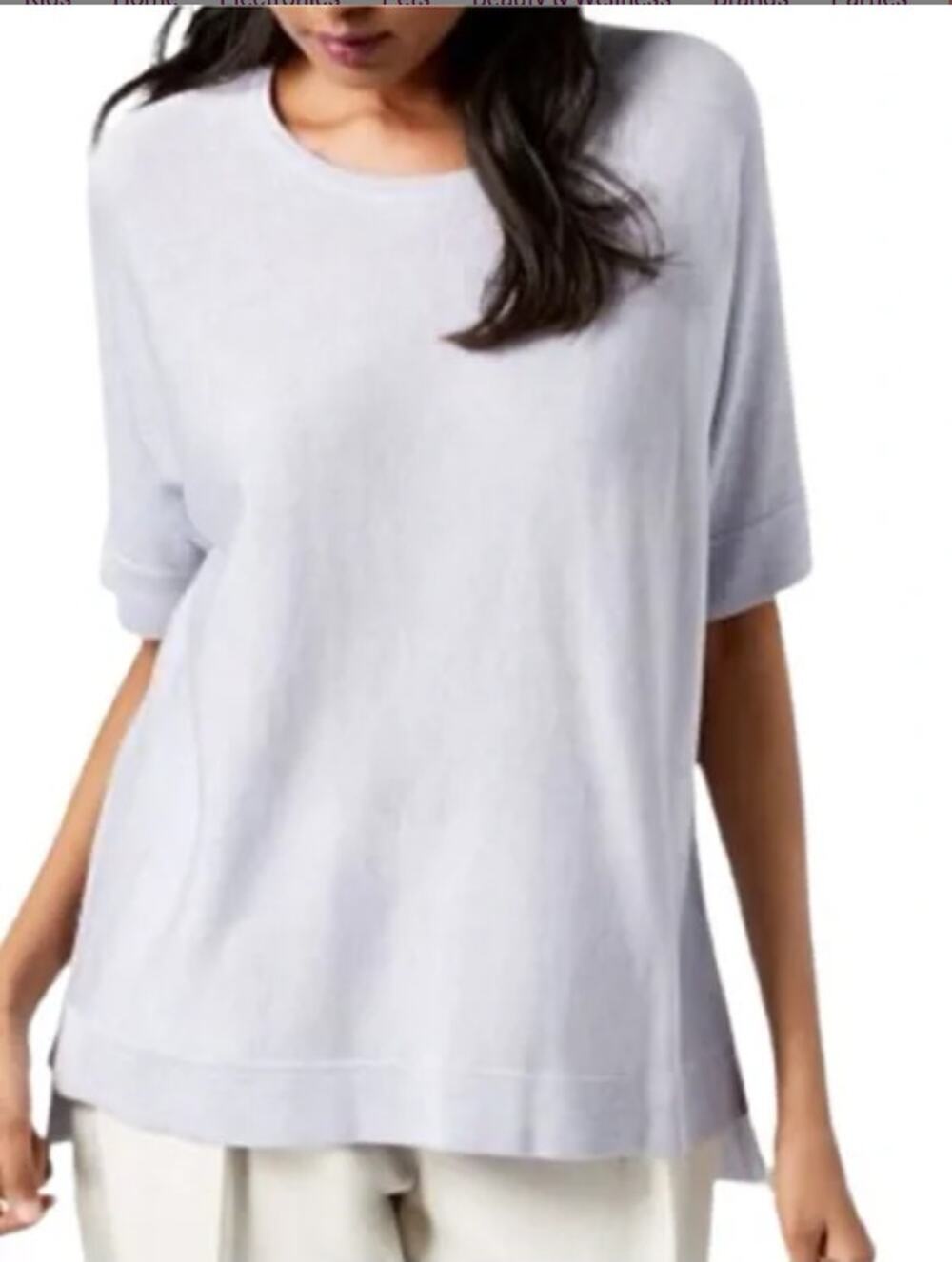 EILEEN FISHER Short Sleeve Sweater Top Size Small Tencel Silk Inksy Step Hem